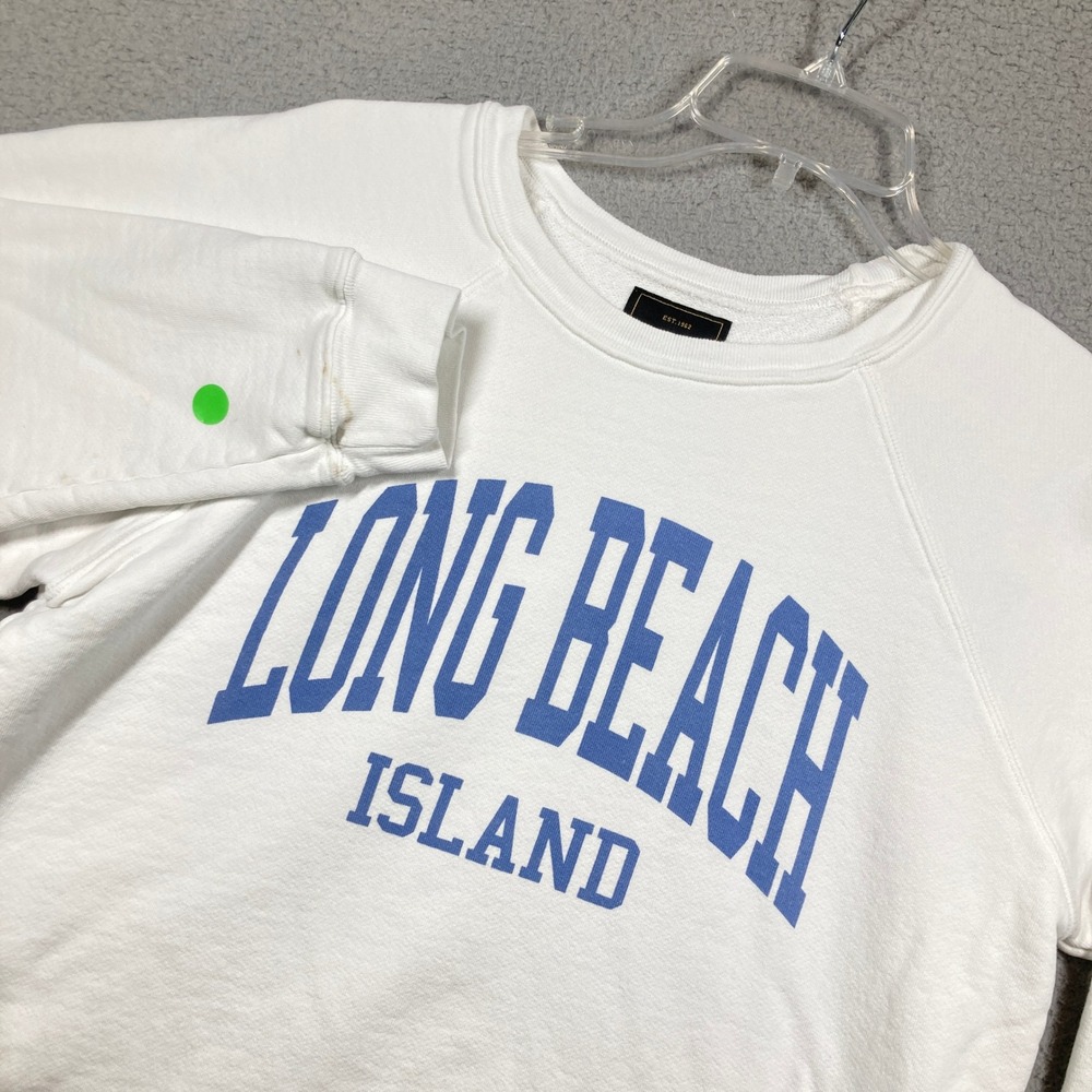 Long Beach Island Sweatshirt Women Medium White Graphic Raglan Pullover STAINS